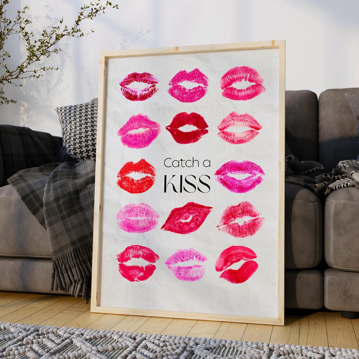 Catch a Kiss Lipstick Prints Girly Pink Coquette Bedroom Decor Poster