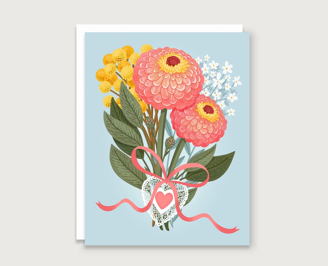 Zinnia Heart Bouquet Love Card Art Print