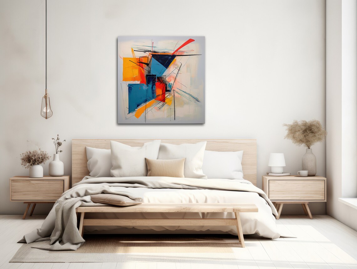 Large Abstract Wall Art Framed Print Modern Abstract Expressionist Painting Blue And Orange Multifacet 2 - Image 2