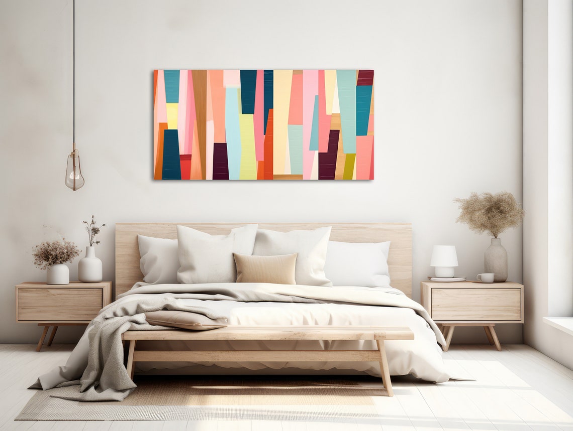 Mid Century Panoramic Retro Ribbon Stripes Pastel Abstract Wall Art - Image 2