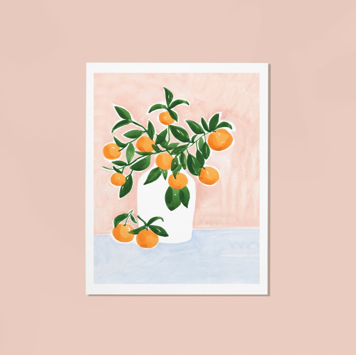 Orange Tree Branch In a Vase Watercolor Art Print