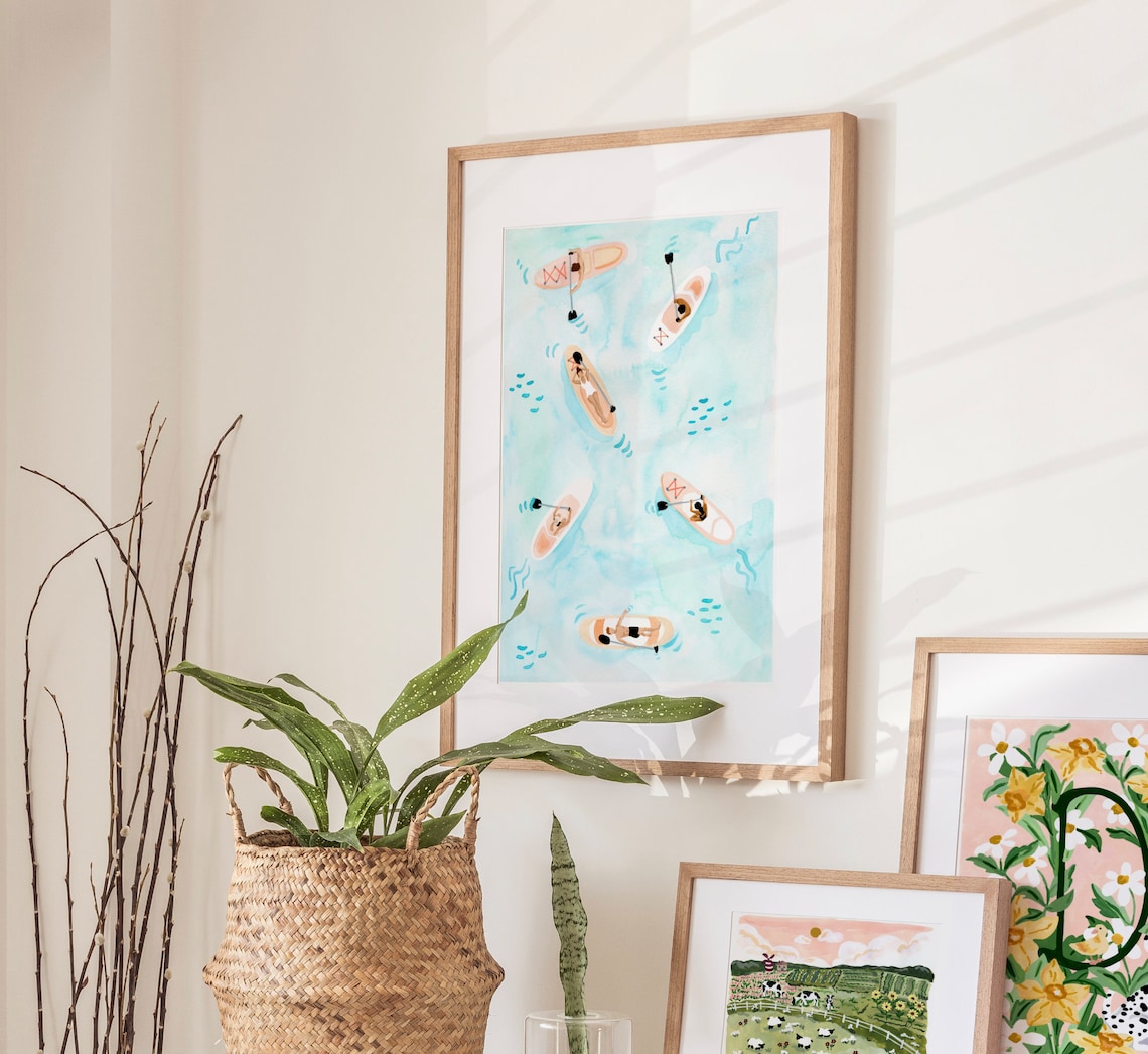 Paddle Board Summer Ocean Art Print, Watercolor - Image 2