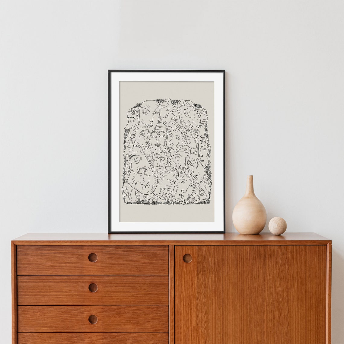 Overlapping Faces Line Drawing Vintage Abstract Sketch Art Poster - Image 2