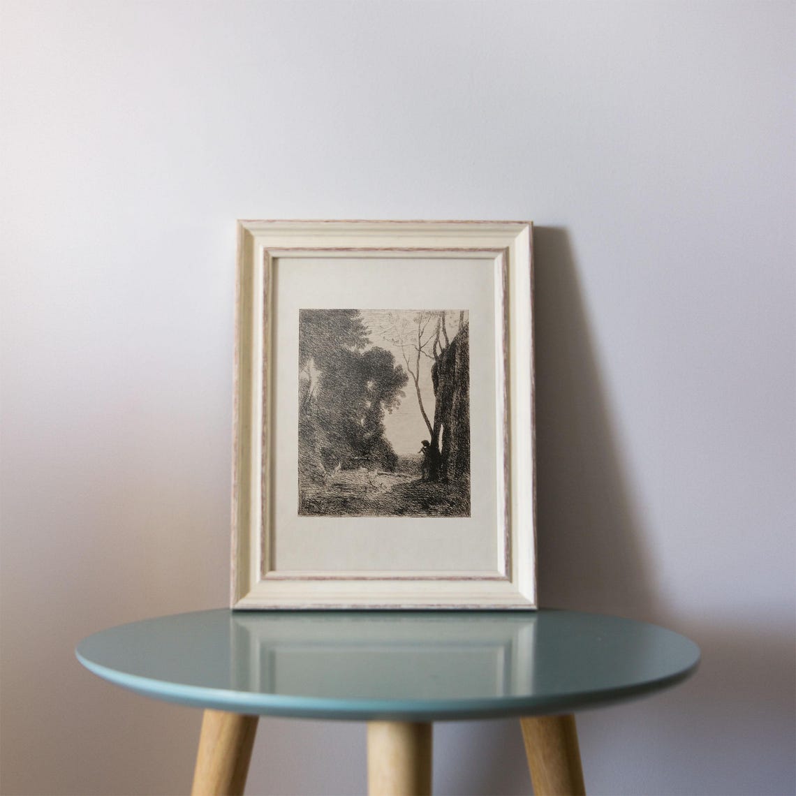 Sepia Etching of Figure on Forest Path Vintage Nature Poster - Image 2