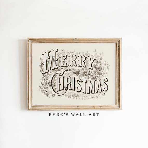 Merry Christmas Drawing Art, Vintage Holiday Poster