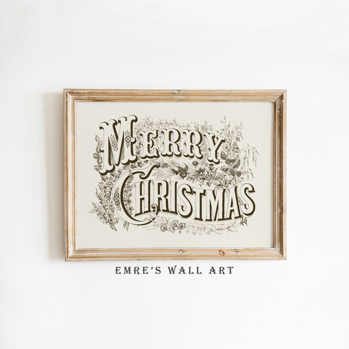 Merry Christmas Drawing Art, Vintage Holiday Poster