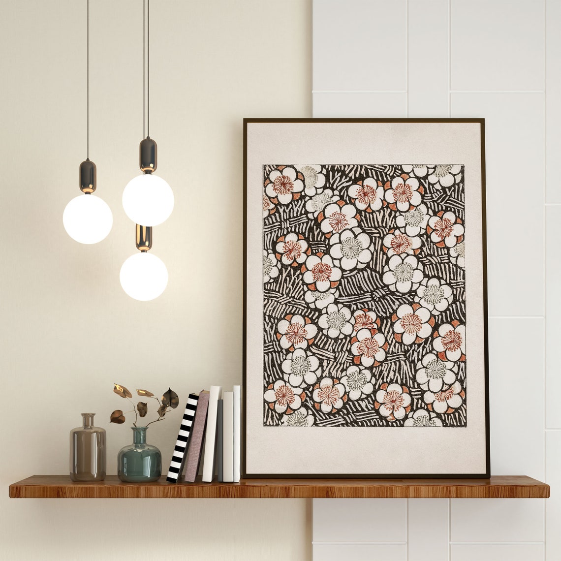 Japanese Cherry Blossom Pattern Vintage Floral Textile Artwork Poster - Image 2