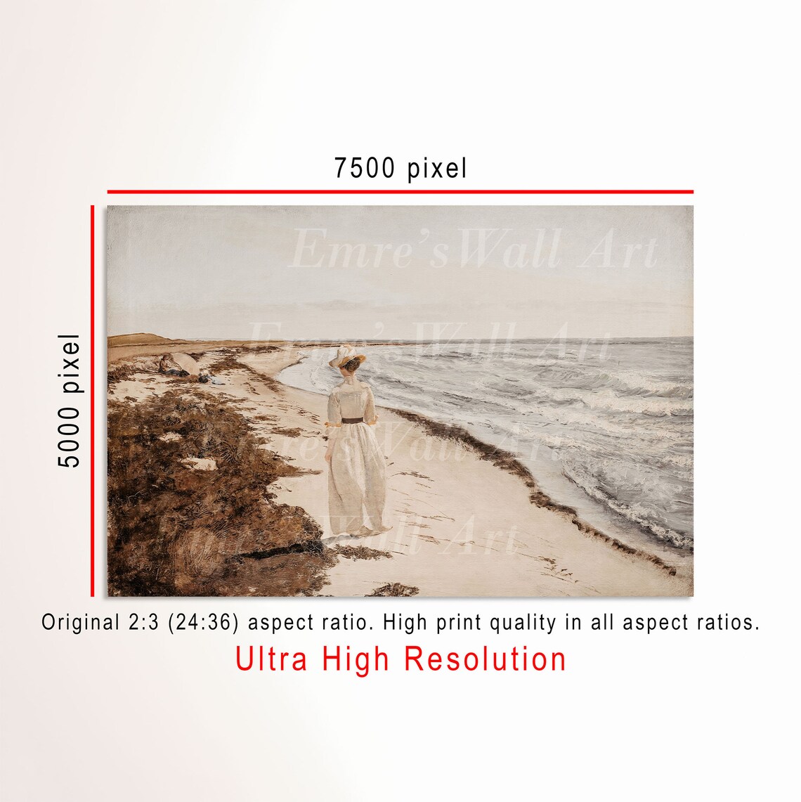Woman Walking On Beach Vintage Coastal Oil Painting Serene Poster - Image 3