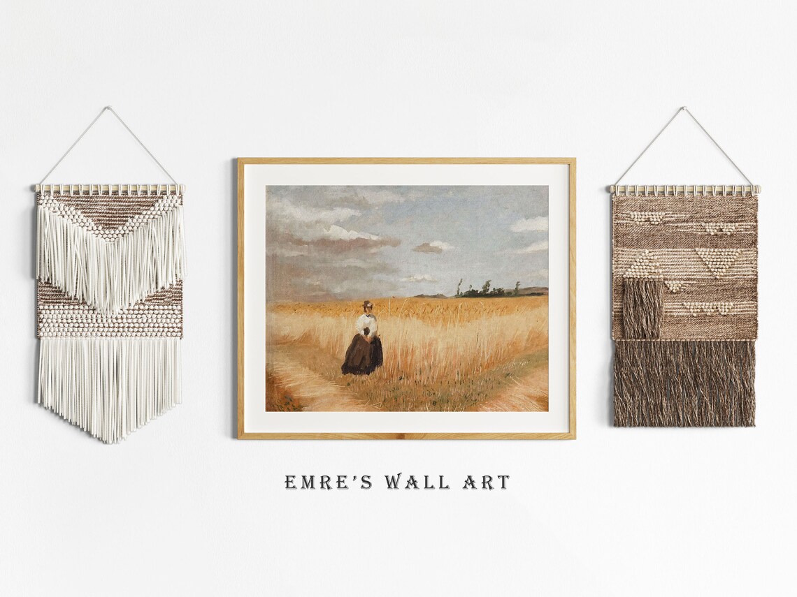 Woman Standing Golden Wheat Field Vintage Harvest Scene Poster - Image 2