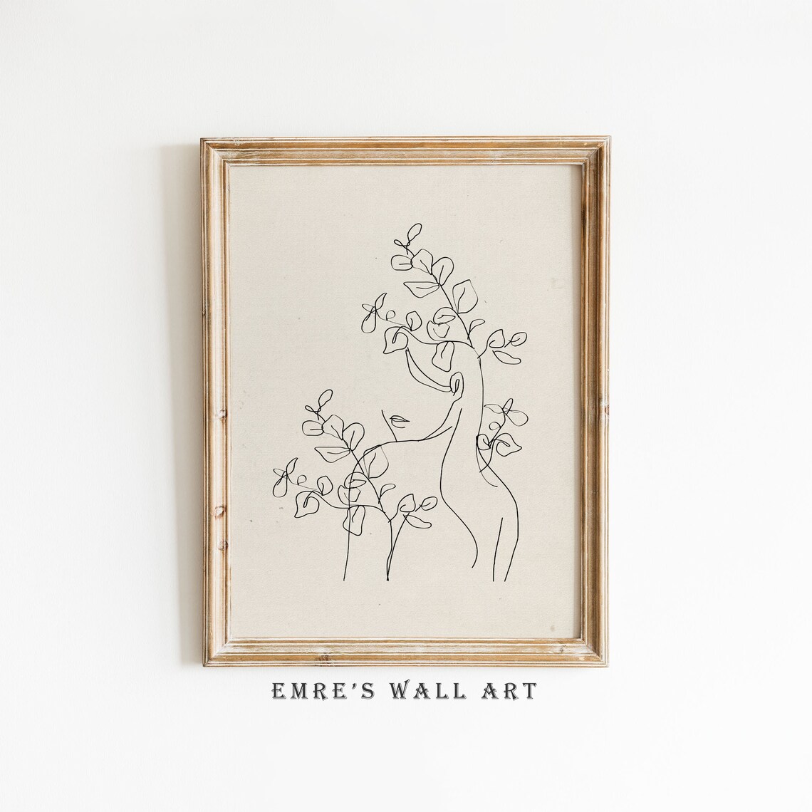 Minimalist Woman Face Line Art Botanical Sketch Neutral Decor Poster