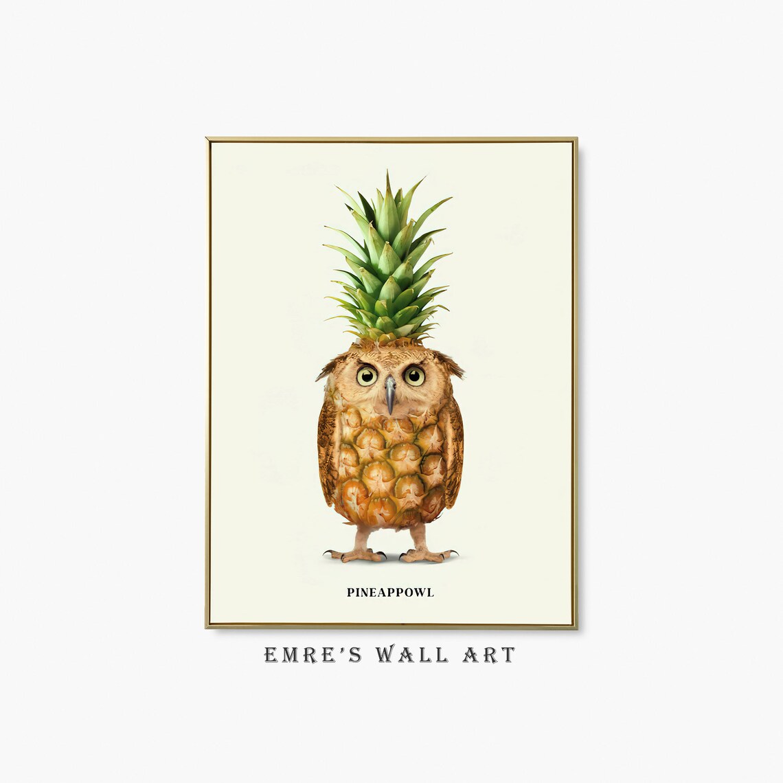 Pineapple Owl Illustration Tropical Wall Art Print
