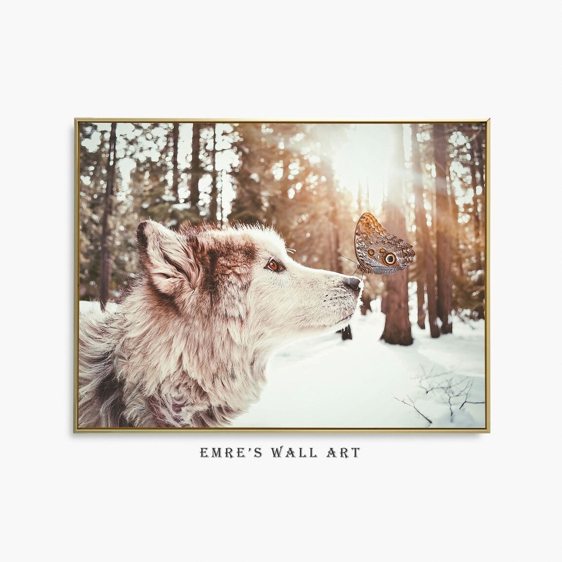 Winter Rustic Wolf Art Print, Neutral Farmhouse Decor
