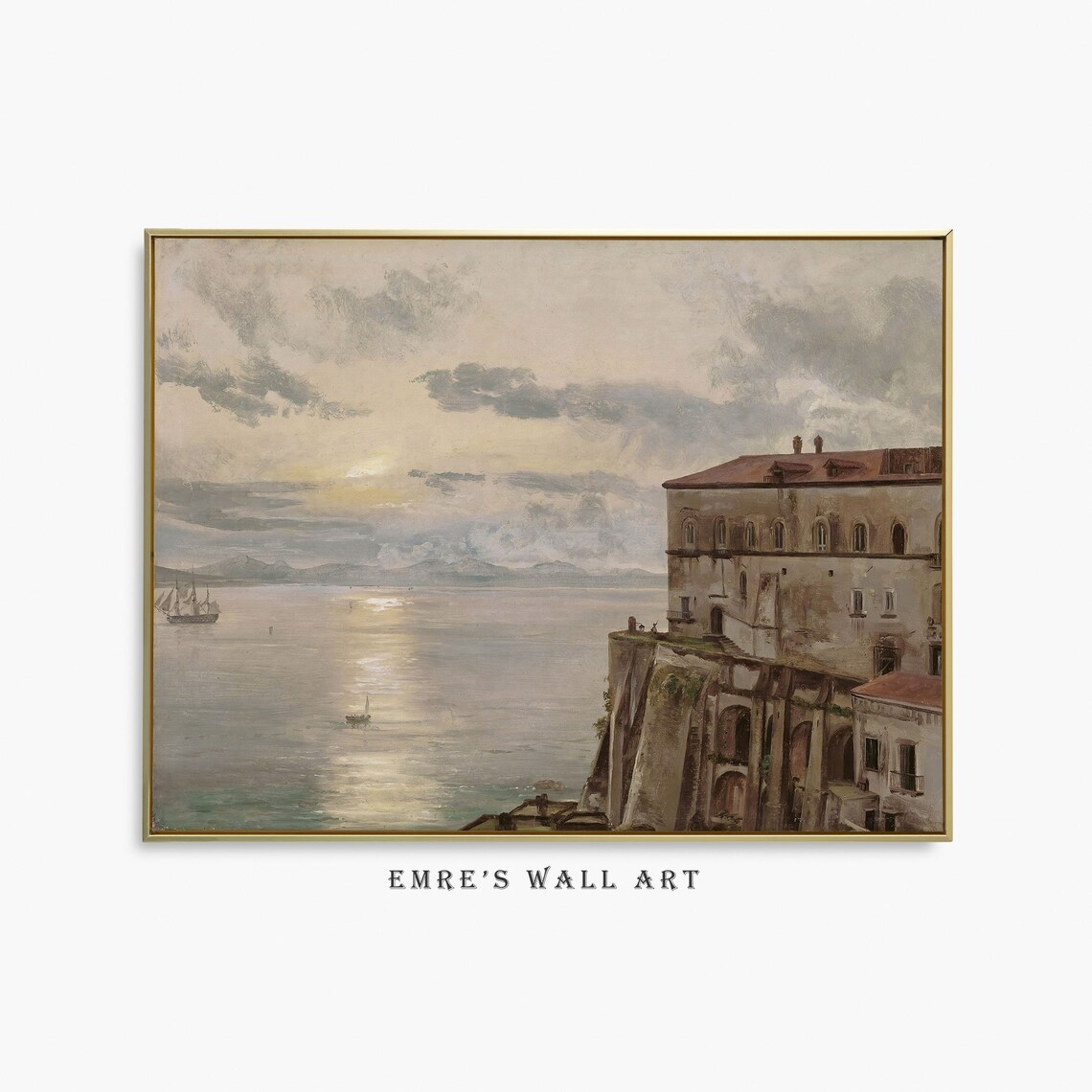 Vintage Coastal Sunset Seascape Art Print