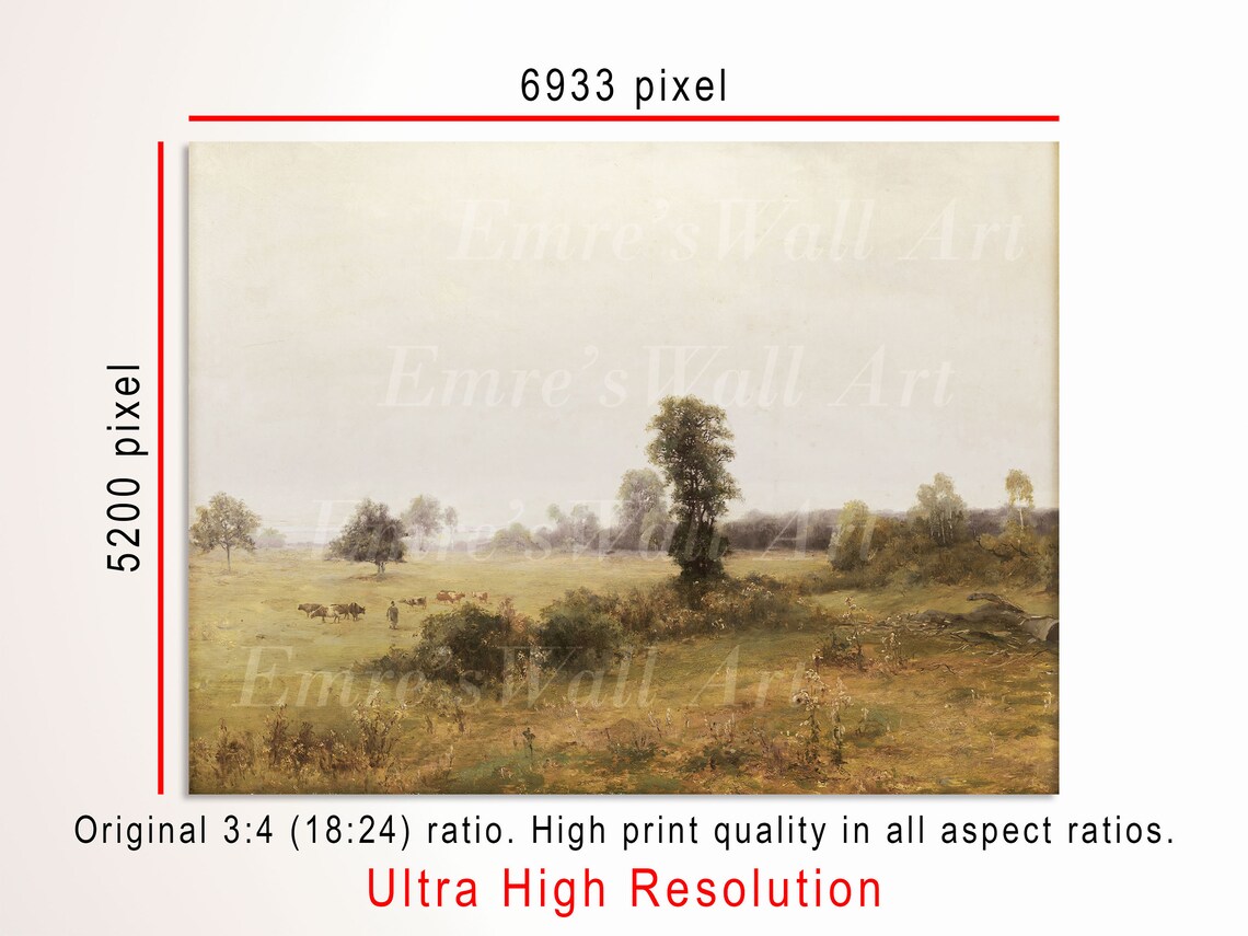 Misty Morning Meadow Cattle Grazing Vintage Country Painting Poster - Image 3