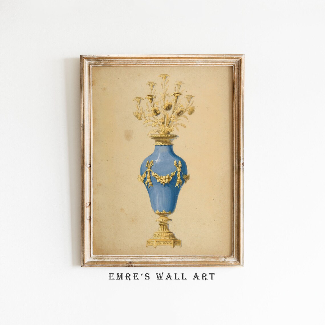 Blue and Gold Porcelain Urn Vintage Botanical Still Life Art Poster
