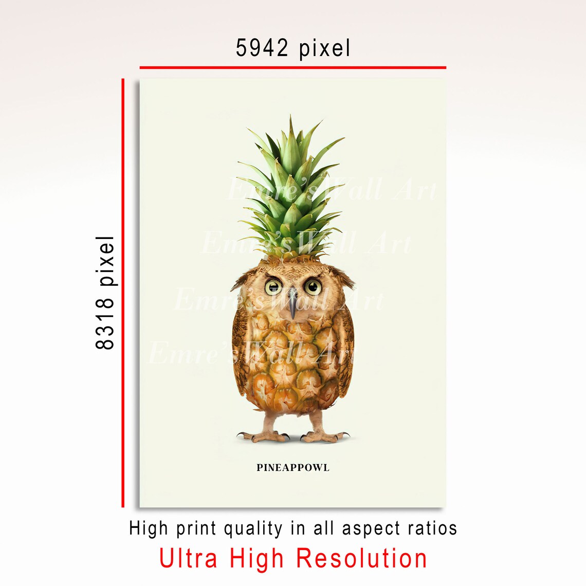Pineapple Owl Illustration Tropical Wall Art Print - Image 3