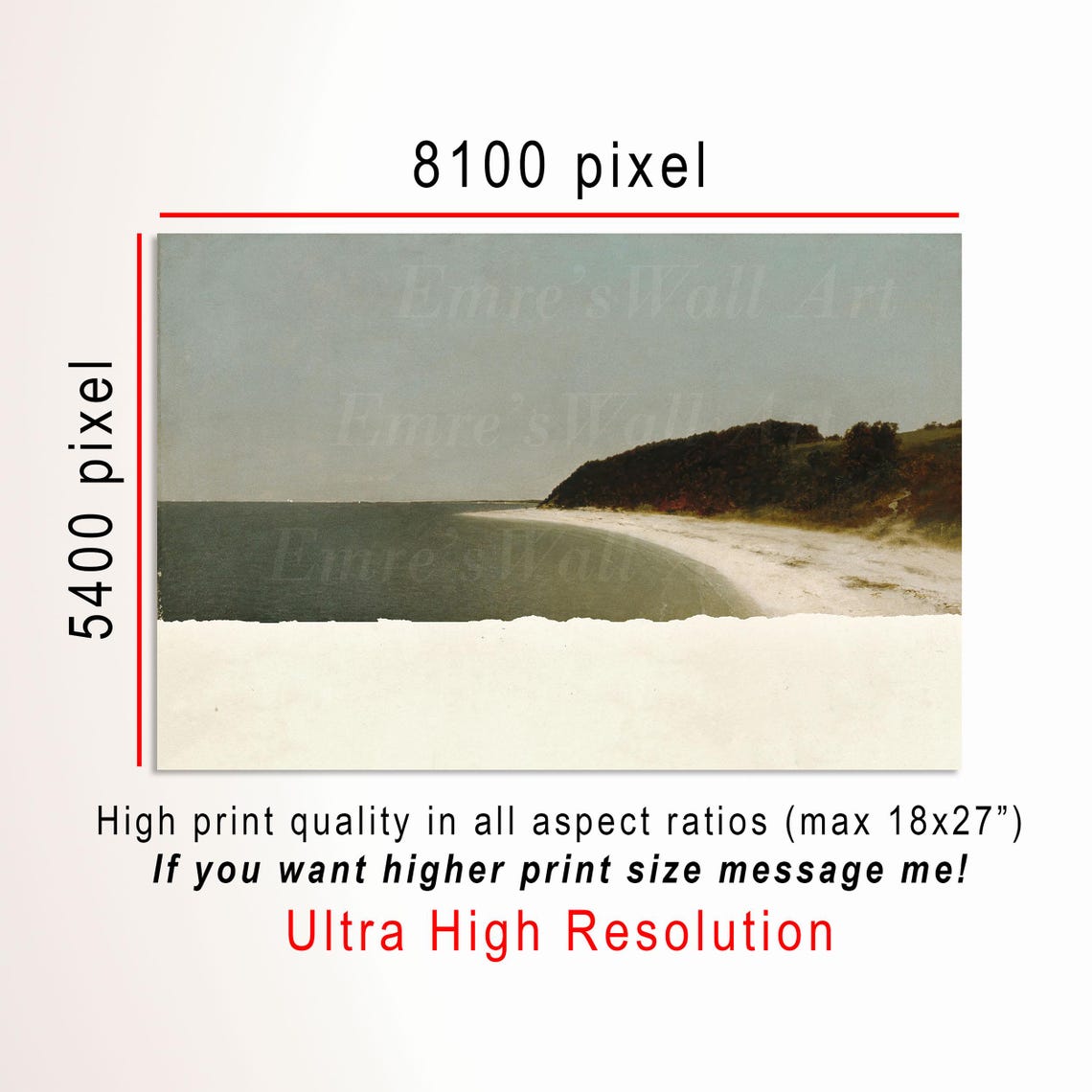 Serene Beach Seascape Painting with Torn Paper Collage Edge Poster - Image 3