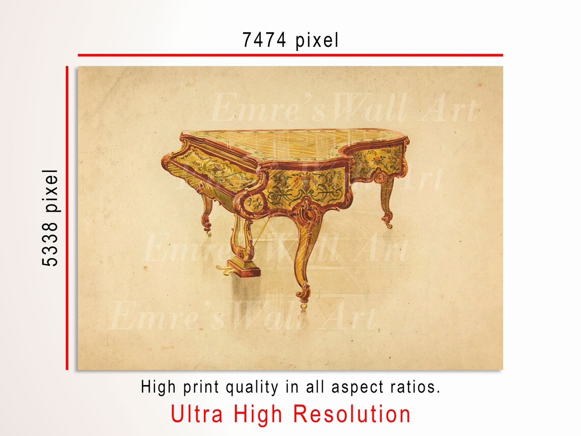 Ornate Antique Grand Piano Vintage Music Room Illustration Poster - Image 3