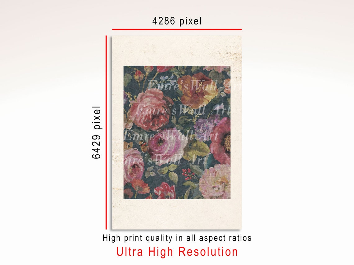 Vintage Floral Pattern Dark Roses Botanical Textile Art Print - Image 3