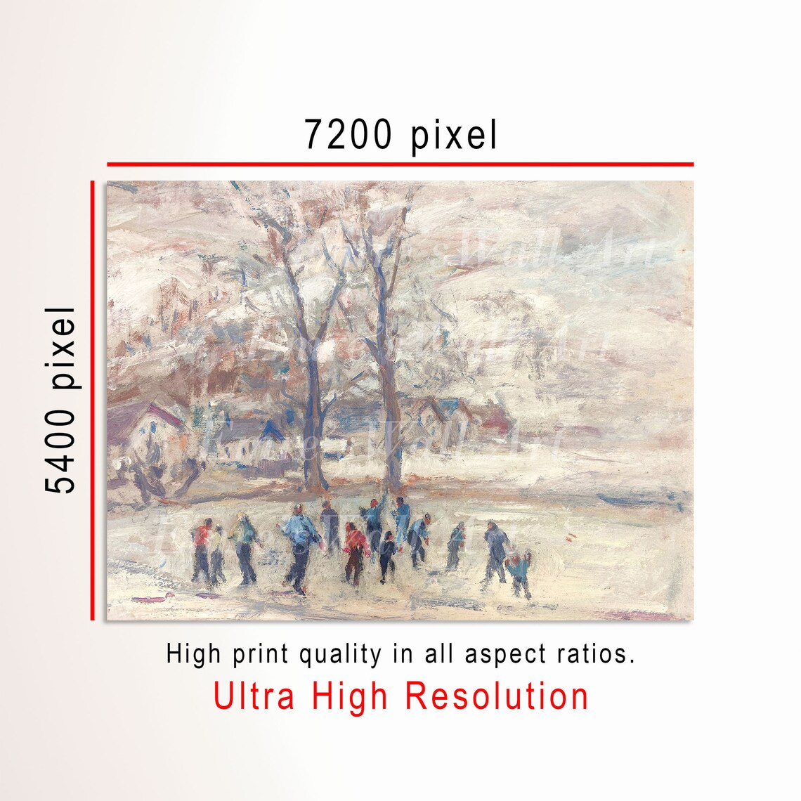 Snowy Village Gathering Winter Ice Skating Vintage Painting Poster - Image 3