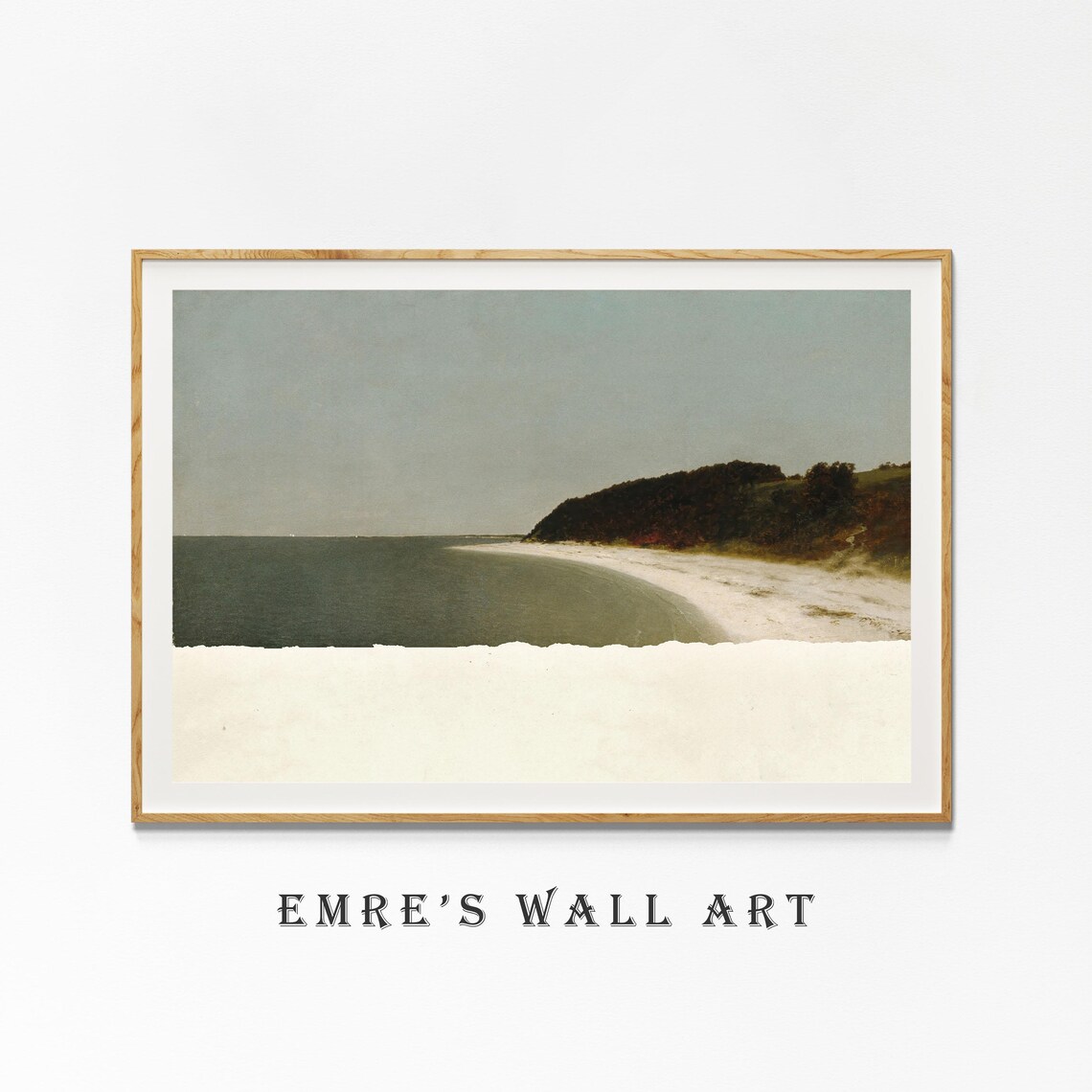 Serene Beach Seascape Painting with Torn Paper Collage Edge Poster - Image 4