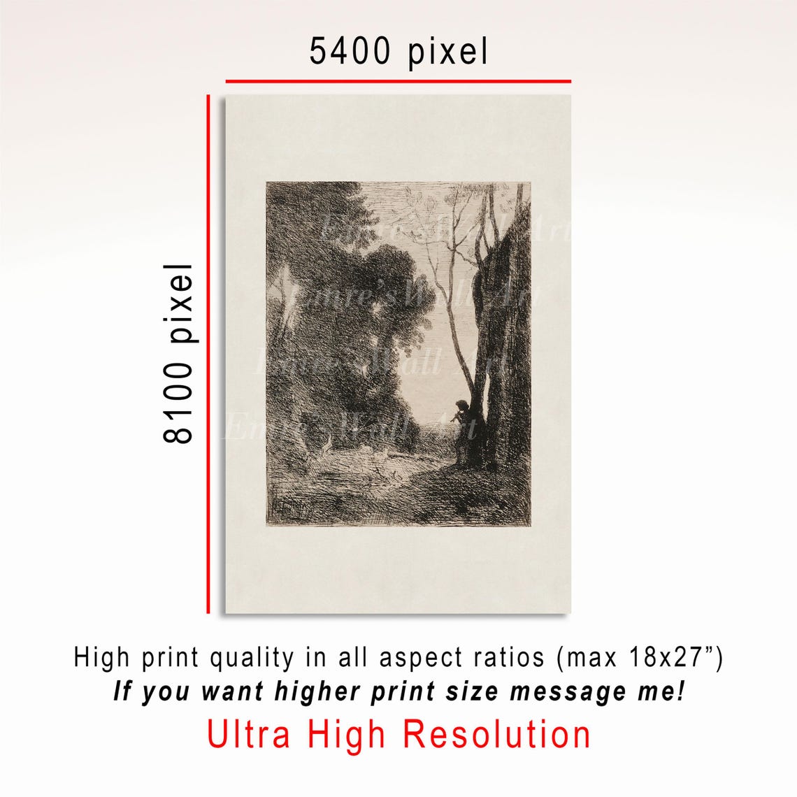 Sepia Etching of Figure on Forest Path Vintage Nature Poster - Image 3
