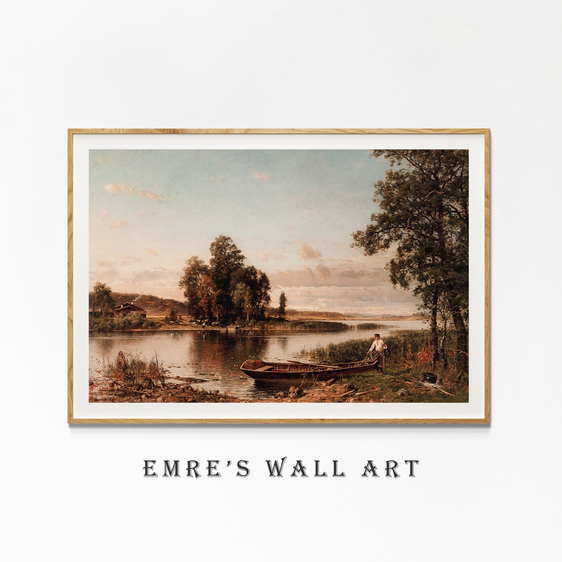 Calm Lake Rowboat Fisherman Shore Vintage Landscape Scene Poster - Image 4