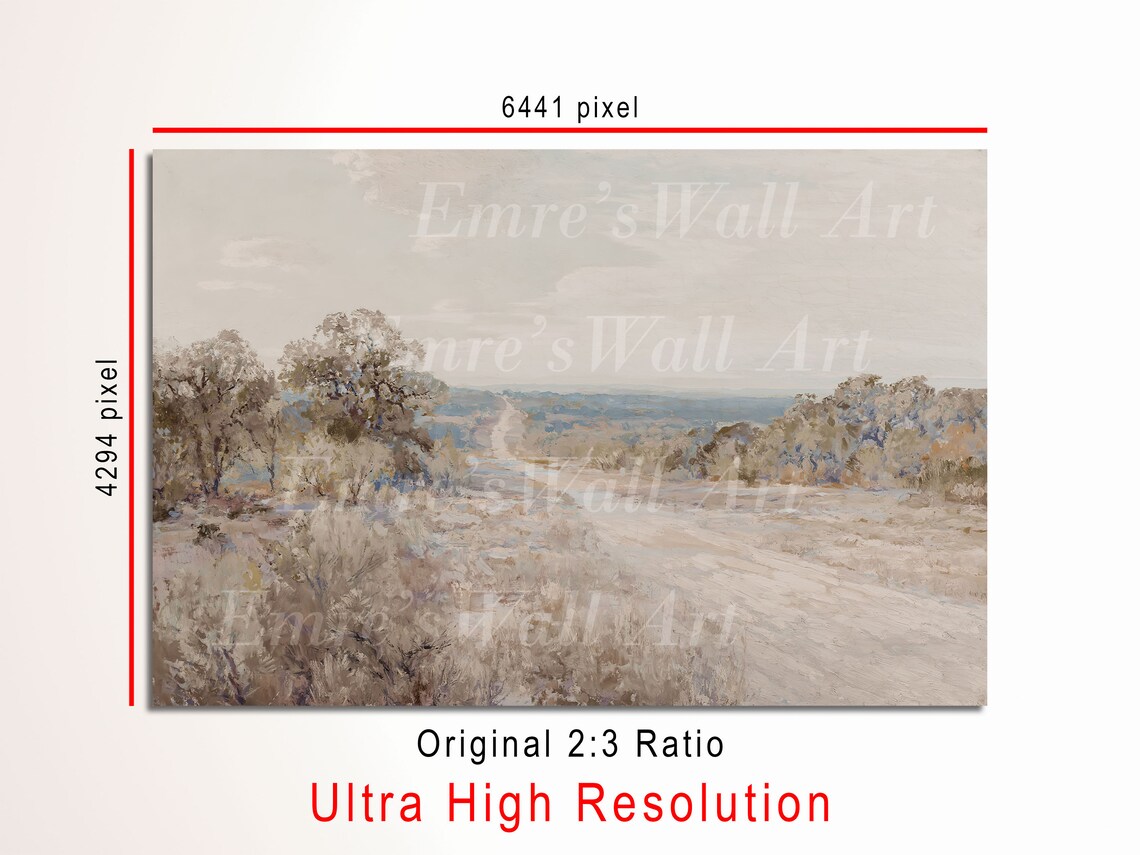 Muted Country Road Beige Landscape Soft Field Painting Poster - Image 3