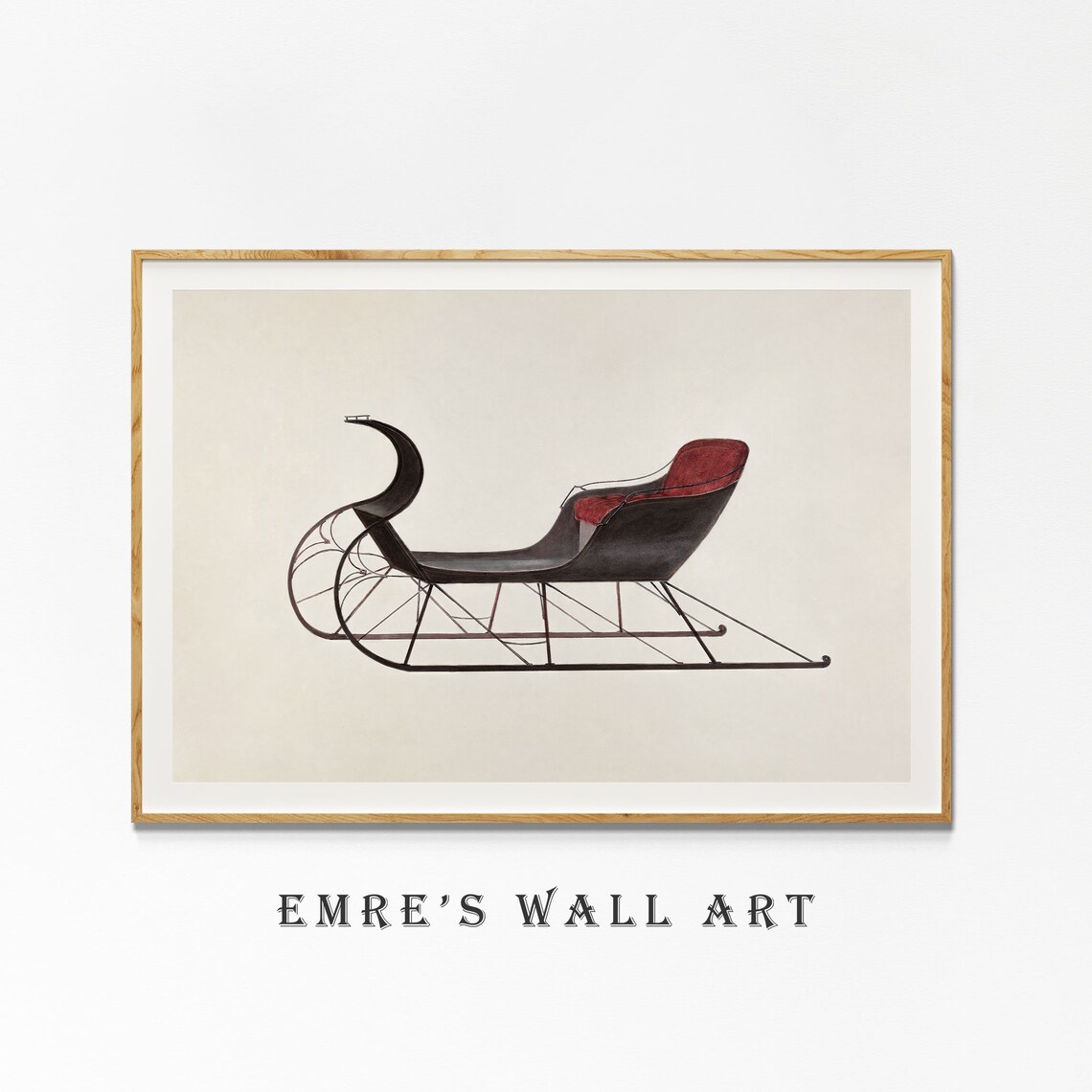 Vintage Sleigh Christmas Wall Decor, Neutral Print - Image 4