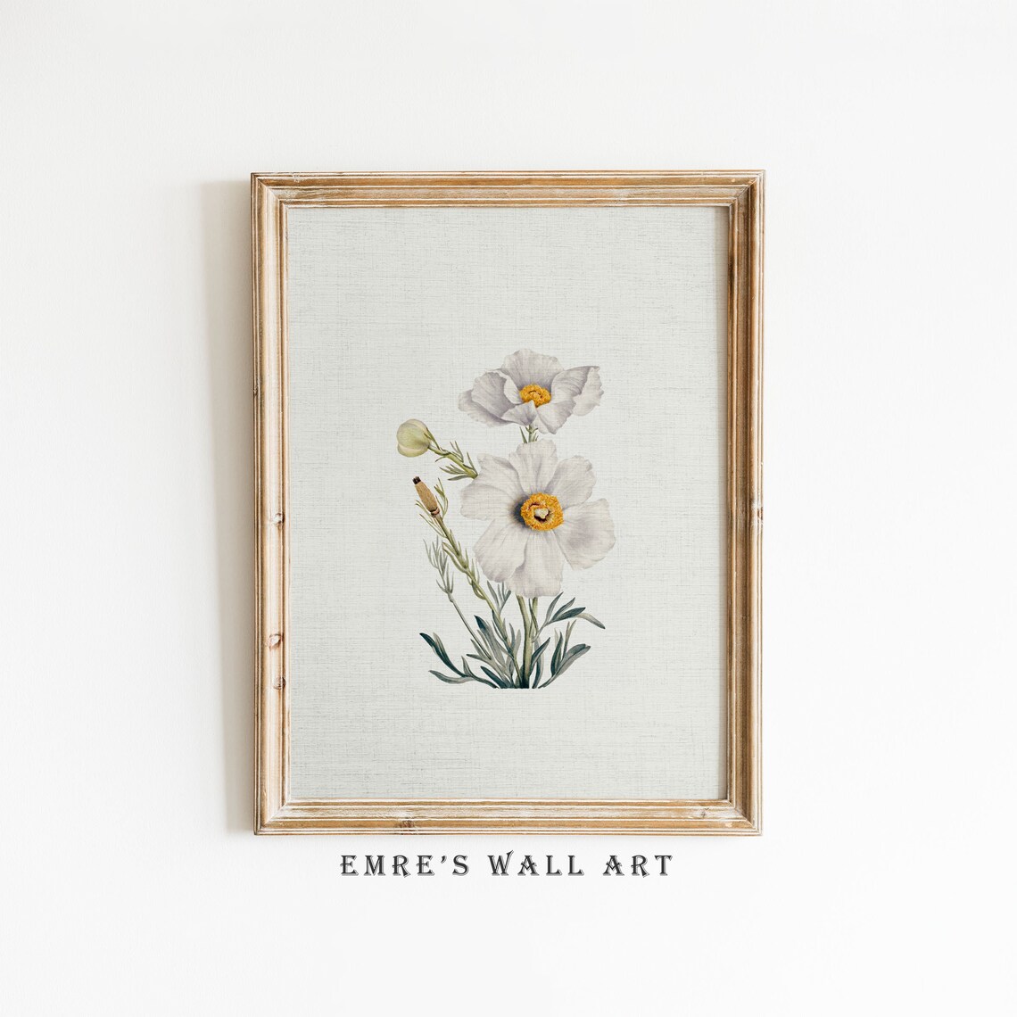 White Wildflower Botanical Painting Vintage Neutral Flower Poster