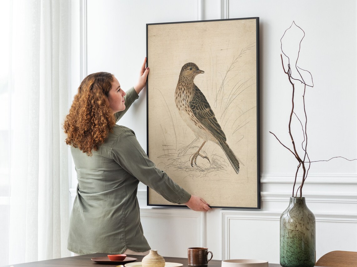 Vintage Bird Art Print, Neutral Farmhouse Decor - Image 2