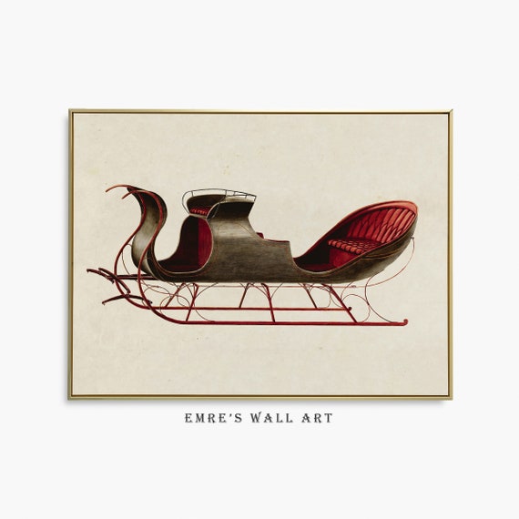 Vintage Winter Sleigh Art Print, Country Christmas Decor