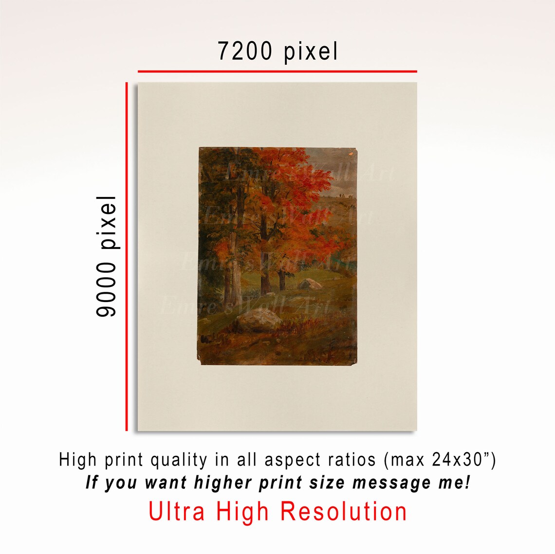 Matted Autumn Tree Painting Vintage Fall Foliage Slope Landscape Poster - Image 3
