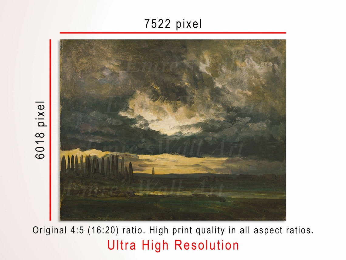 Dark Storm Clouds Over Cypress Trees Moody Sunset Landscape Poster - Image 3