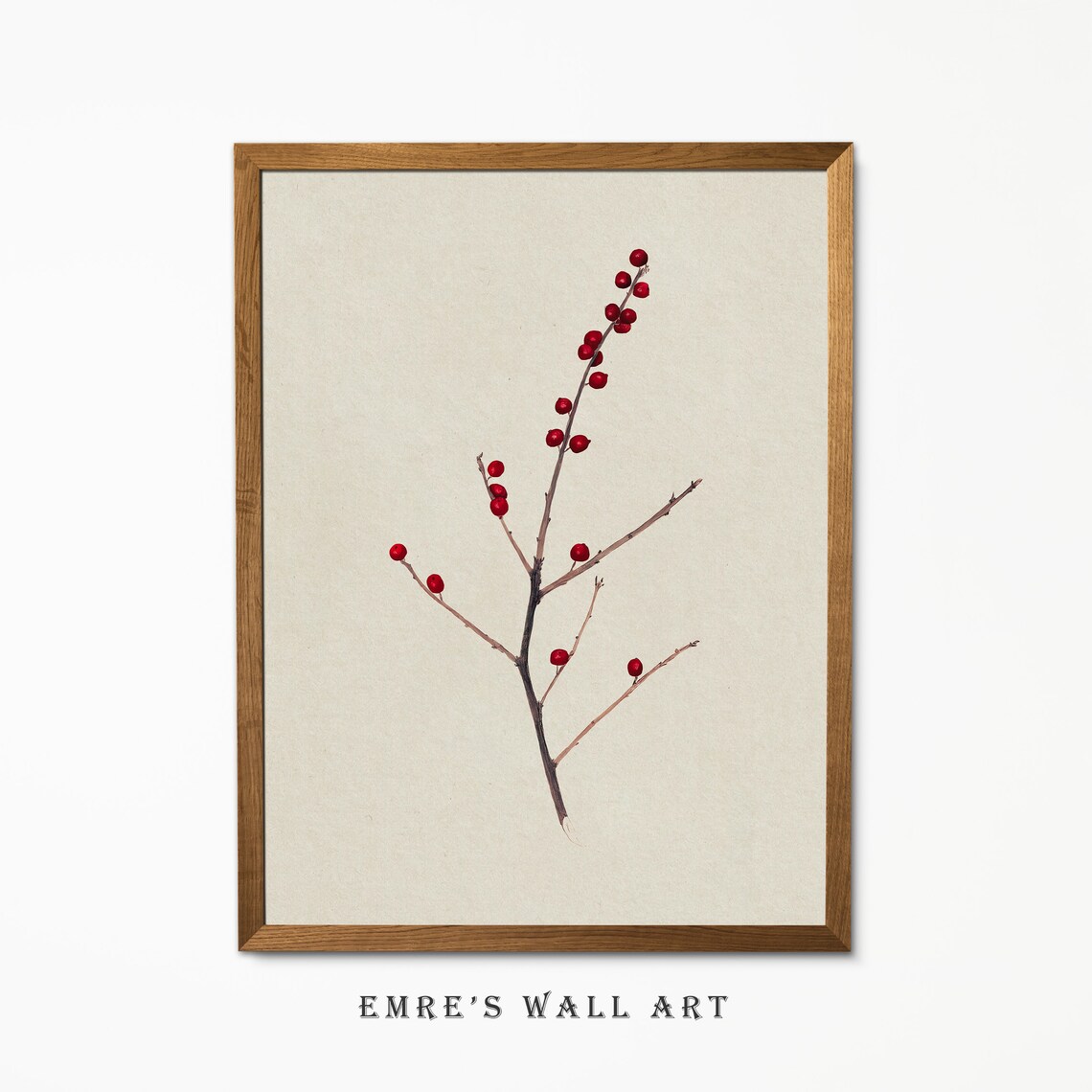 Red Berries Branch Minimal Winter Botanical Watercolor Art Print - Image 2