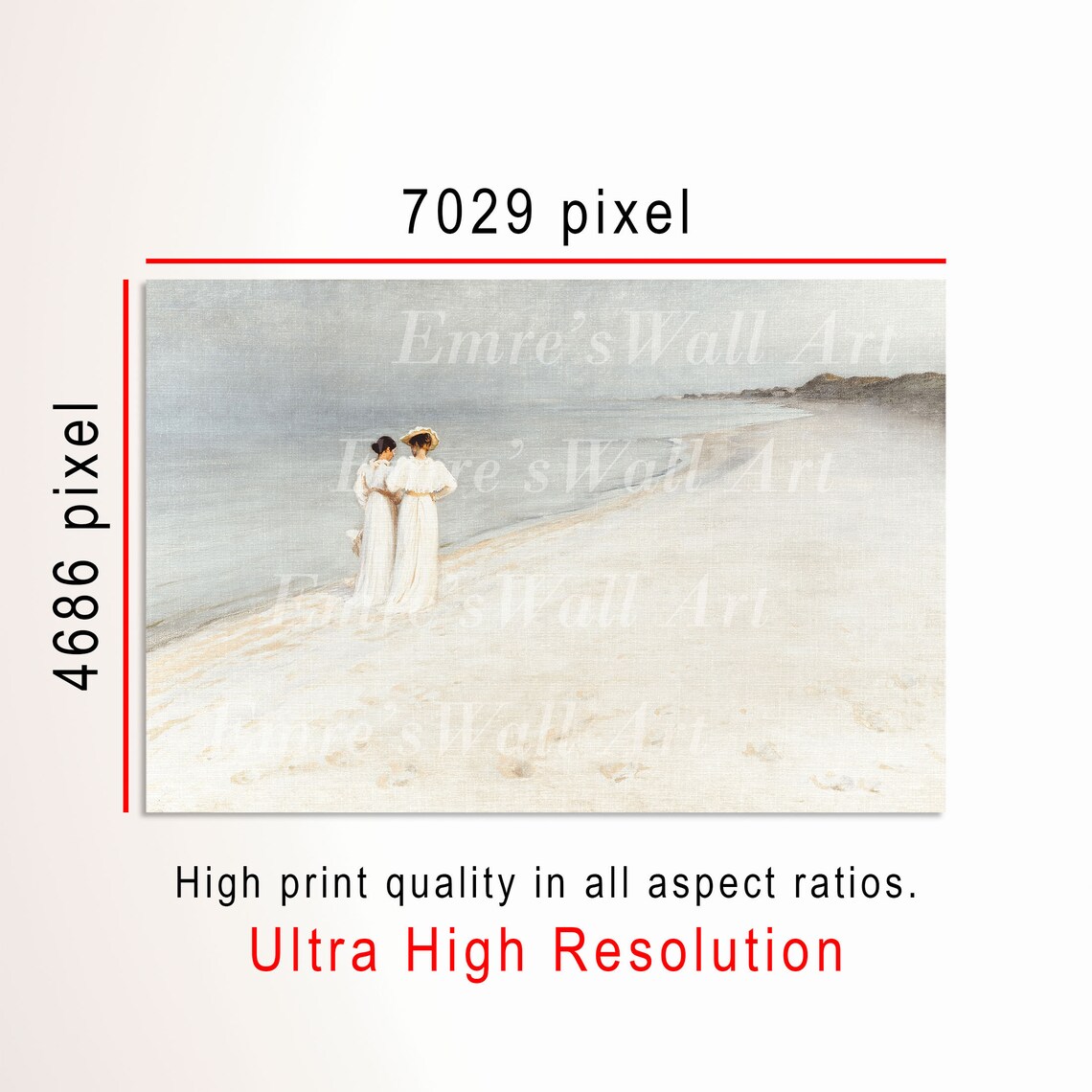 Two Women in White Dresses on Misty Beach Vintage Coastal Poster - Image 3