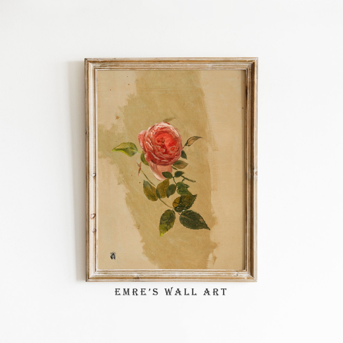 Pink Rose Bloom Vintage Oil Painting Botanical Wall Decor Poster