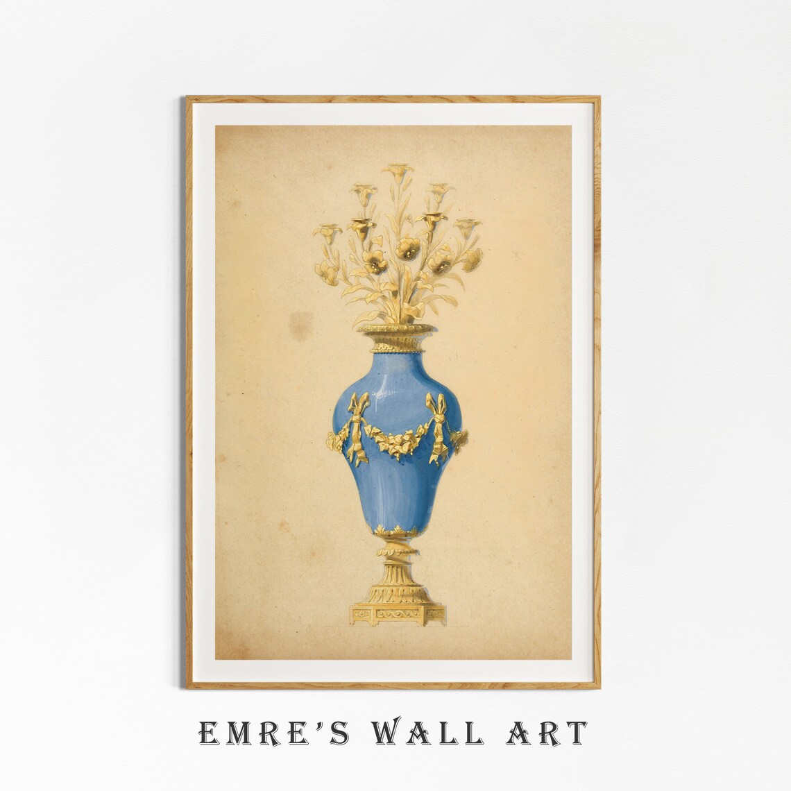 Blue and Gold Porcelain Urn Vintage Botanical Still Life Art Poster - Image 4