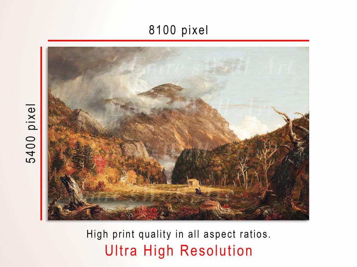 Autumn Mountain Mist Red Foliage Vintage Landscape Painting Poster - Image 3