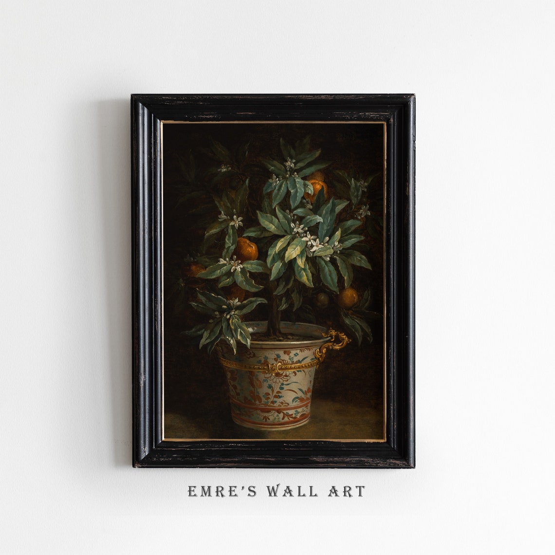 Potted Orange Tree in Porcelain Planter Dark Botanical Poster - Image 4