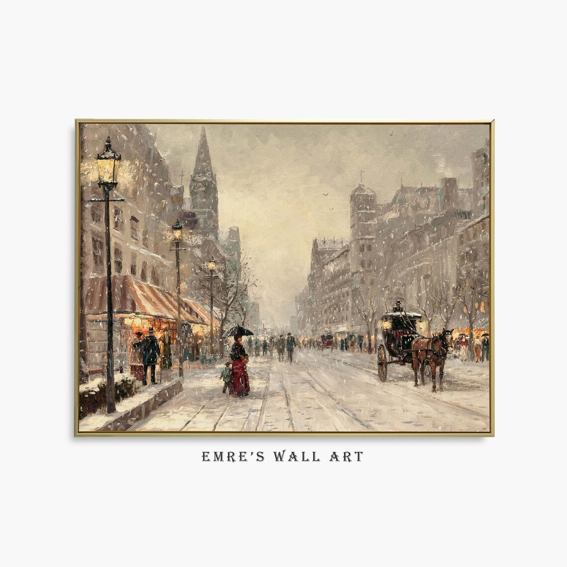 Vintage Paris Street Winter Scene Travel Poster