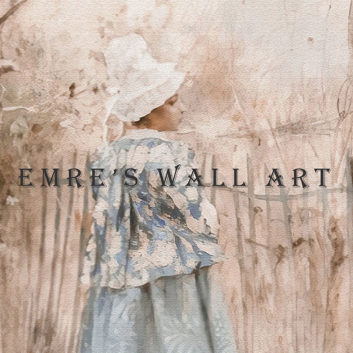 Watercolor Woman Blue Dress Misty Garden Portrait Art Poster - Image 3