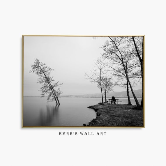 Black And White Farmhouse Wall Art Modern Lake House Landscape Decor Nature Photography Poster Print Fine Art Gallery Wall
