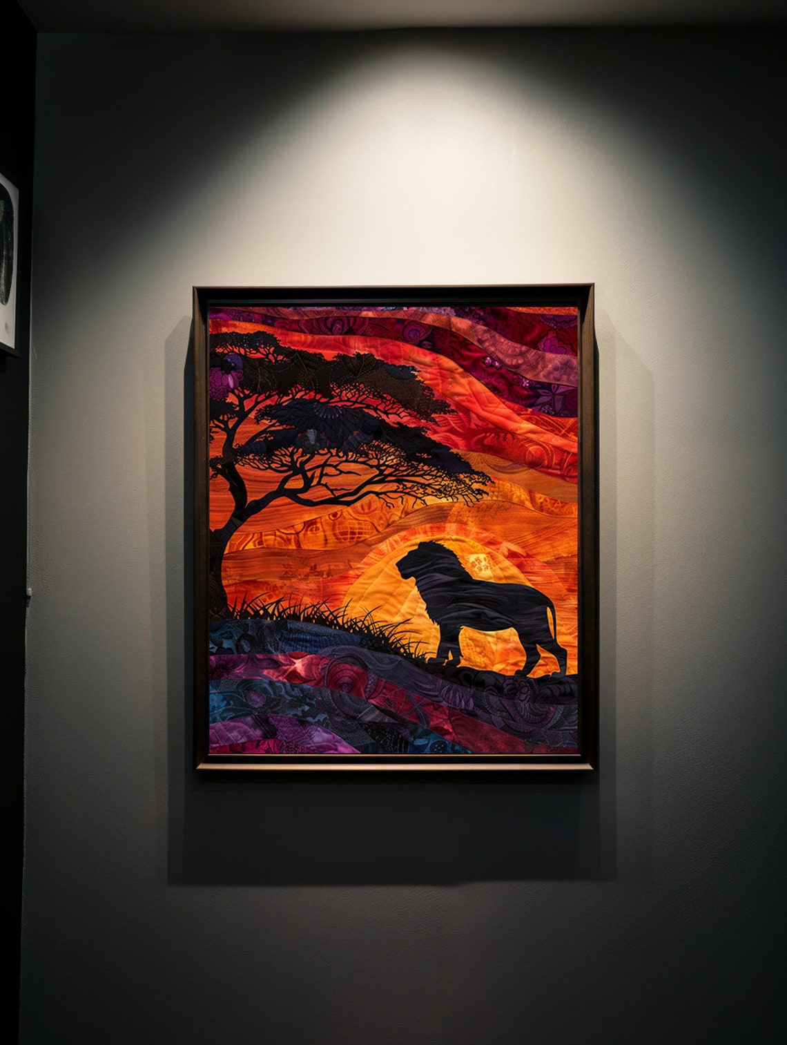 Lion Silhouette at Sunset in a Layered Paper Cut Savanna Poster - Image 6