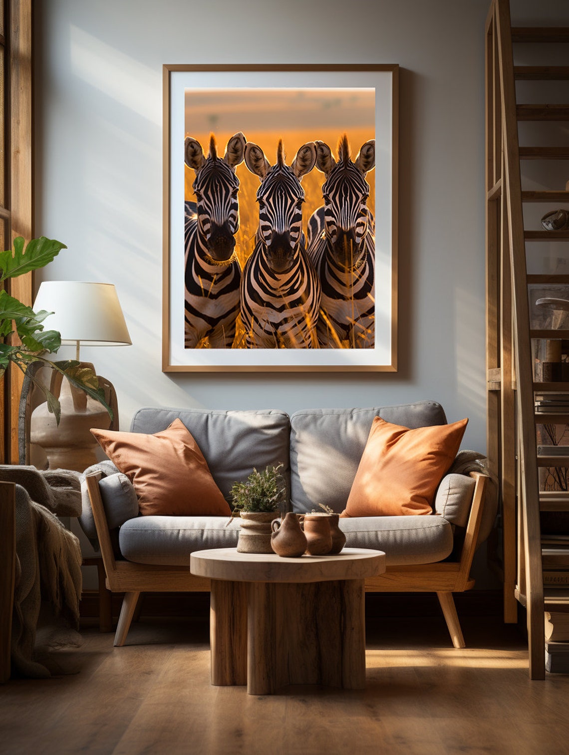 Three Zebras Facing Forward in Glowing Golden Savannah Light Poster - Image 7