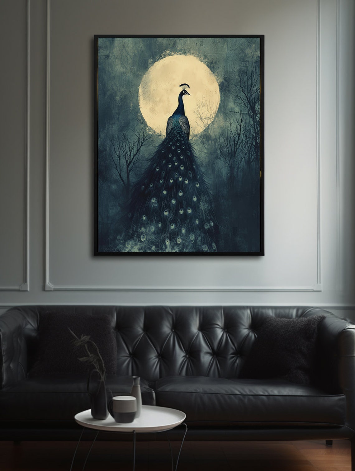 Dark Peacock Silhouette Standing Beneath a Glowing Full Moon Poster - Image 4