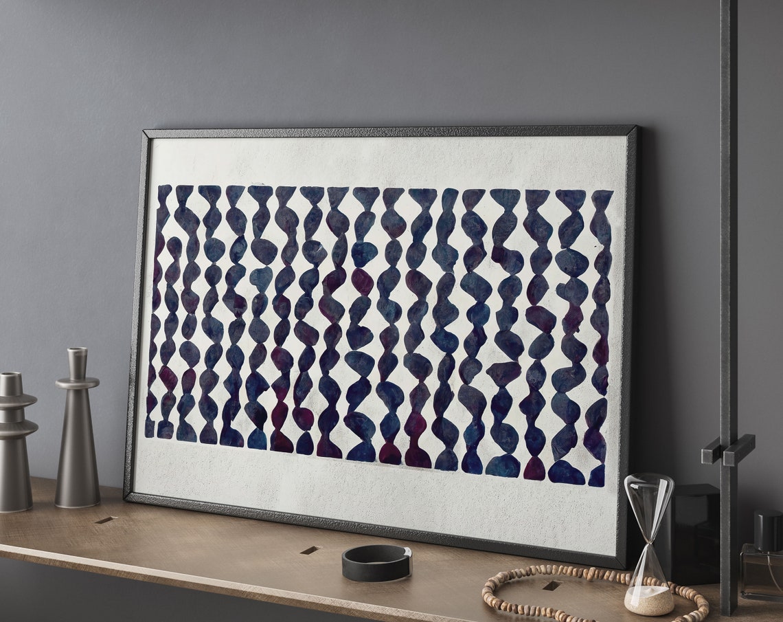 Indigo Blue Watercolor Pattern Rows Minimalist Modern Wall Poster