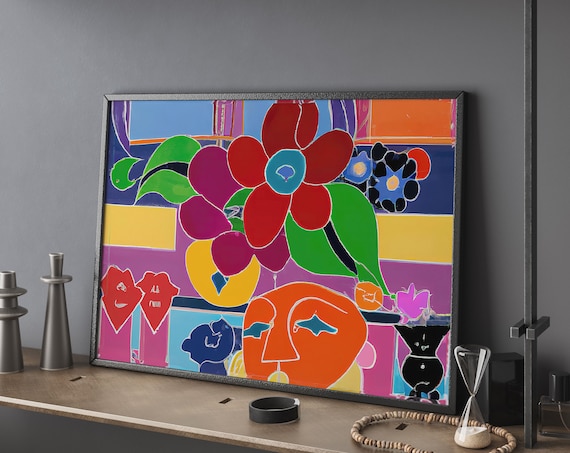Fauvist Colorful Flowers Bold Flat Colors Vibrant Floral Art Poster
