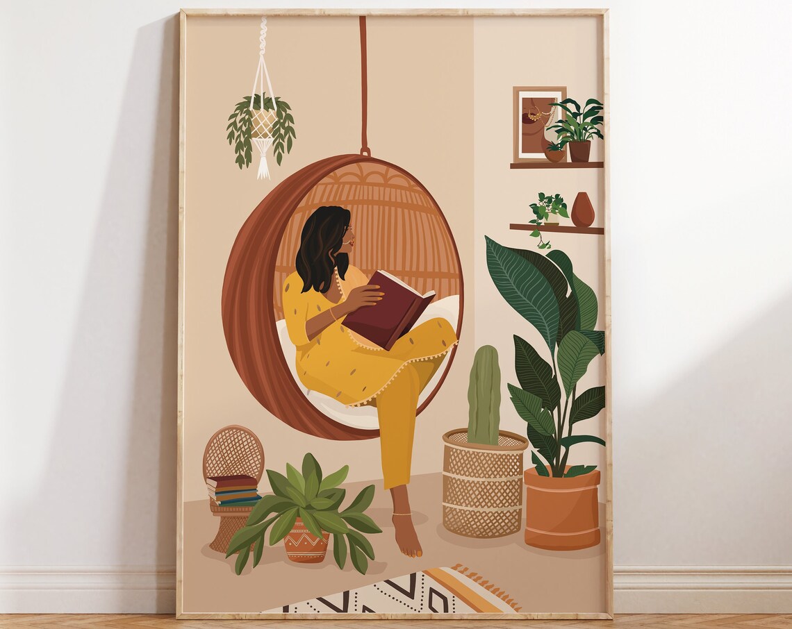 Indian Woman Reading - Boho Art