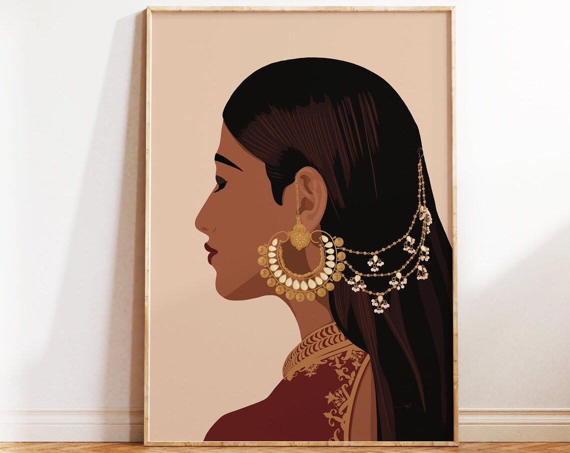 Desi Art Indian Woman Illustration, Art Print
